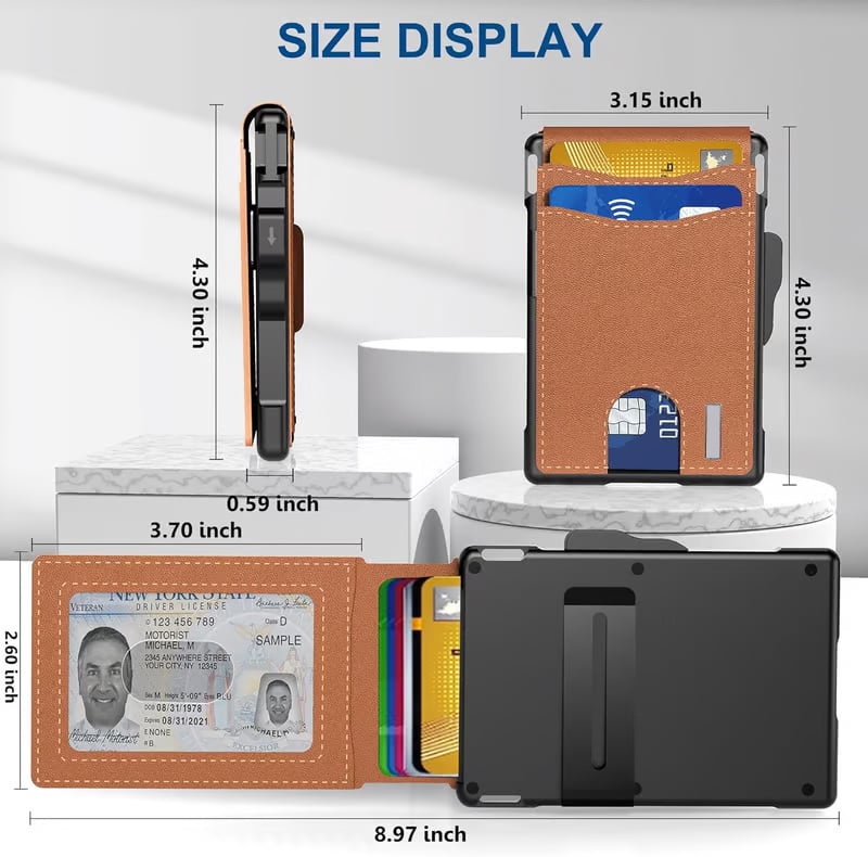 🔥Hot Sale✨Wallet for Men - With Pop Up Aluminum Case Money Clip Slim Leather Slots Credit Card Holder RFID Blocking Bifold Minimalist Wallet