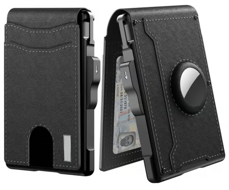 🔥Hot Sale✨Wallet for Men - With Pop Up Aluminum Case Money Clip Slim Leather Slots Credit Card Holder RFID Blocking Bifold Minimalist Wallet