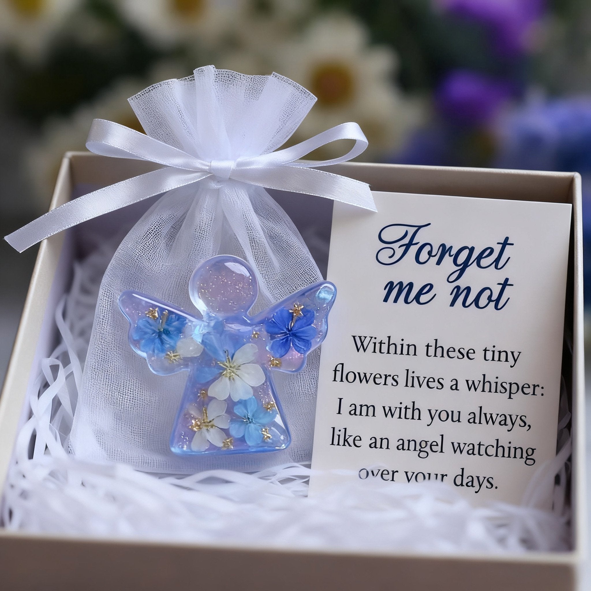 🪽Forget Me Not Dried Flower Angel Keepsake 🎁Timeless Gift for Remembrance, Comfort & Hope