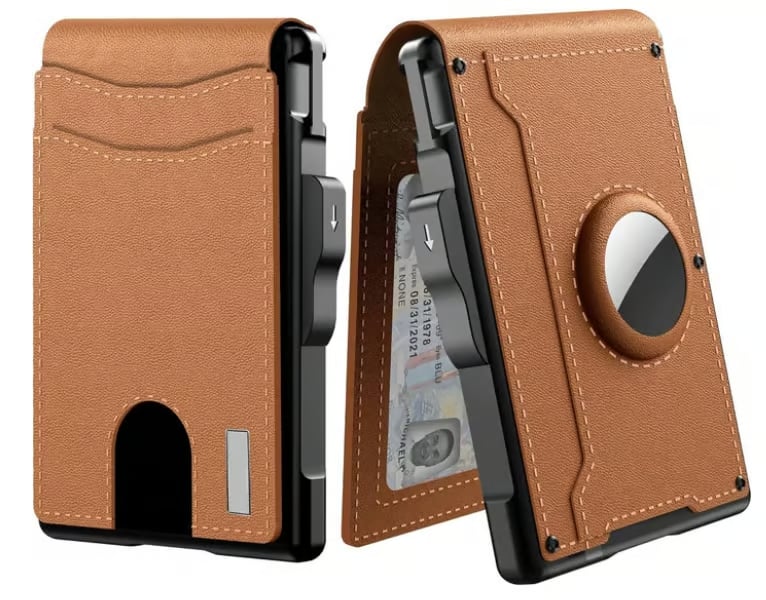 🔥Hot Sale✨Wallet for Men - With Pop Up Aluminum Case Money Clip Slim Leather Slots Credit Card Holder RFID Blocking Bifold Minimalist Wallet
