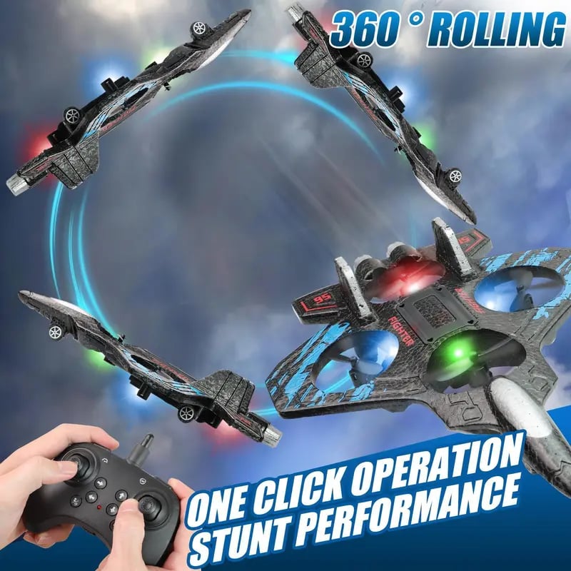 RC Stunt Fighter Jet Toy for Kids with 360° Flips & LED Lights