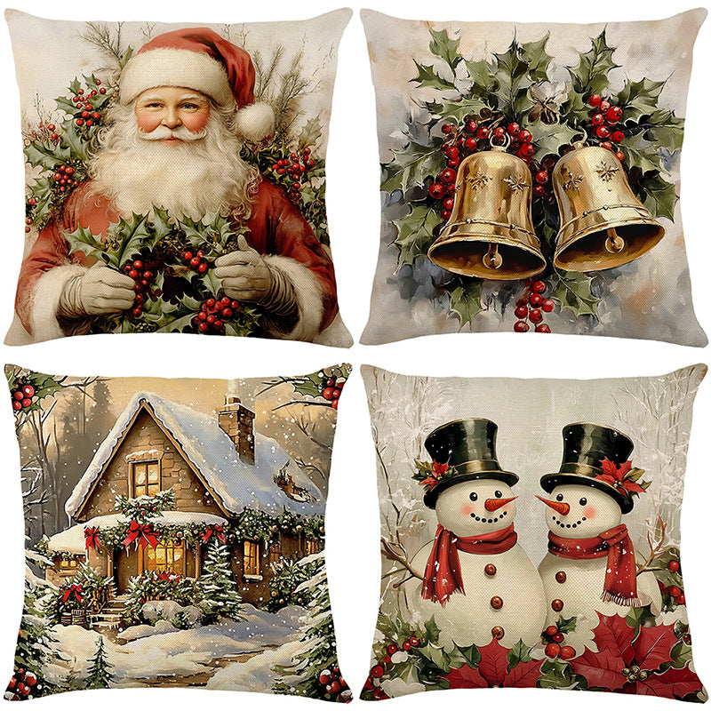 Christmas throw pillow set for home decoration set of four pieces