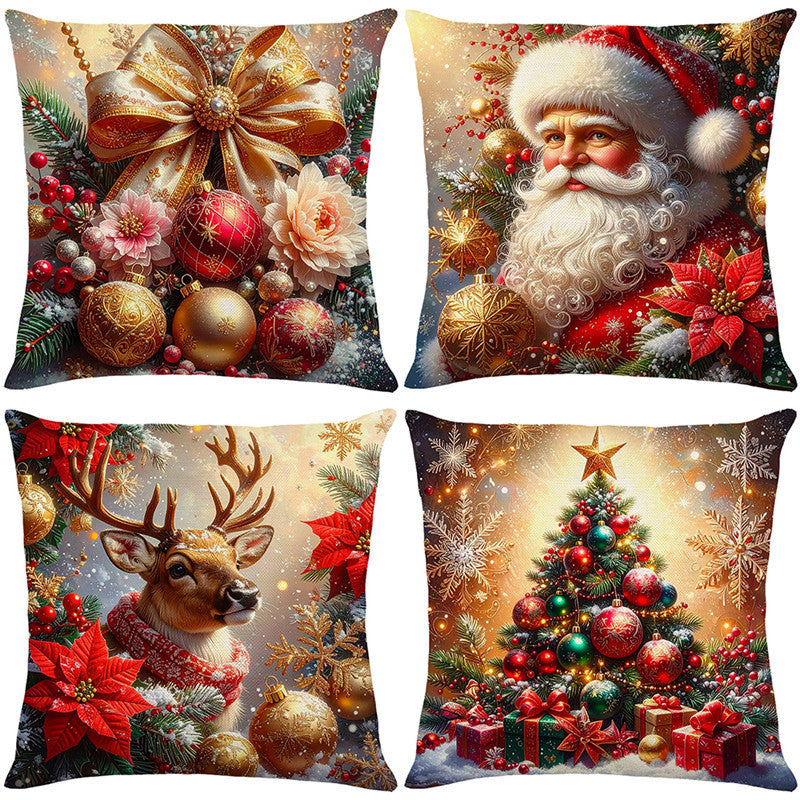 Christmas throw pillow set for home decoration set of four pieces
