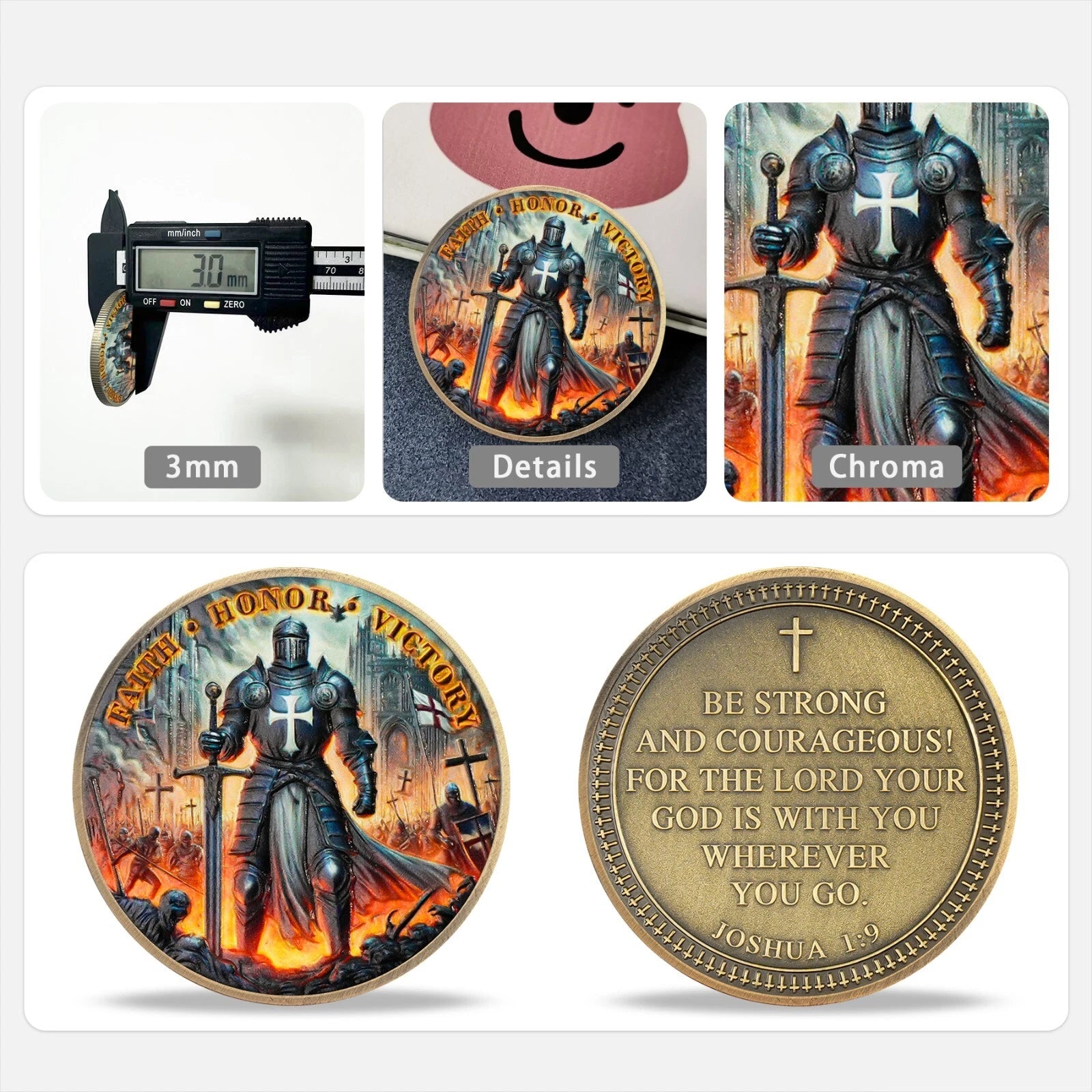 Battlefire Knight Cross Challenge Coin | Chivalric Valor & Sacred Shield Medallion | Battlefire Knight Historical Token