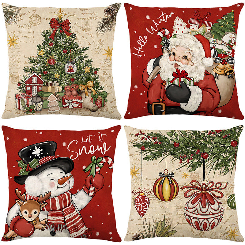 Christmas throw pillow set for home decoration set of four pieces
