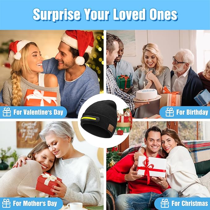 🎁Last Day Promotion 49% OFF🔥Bluetooth Beanie with Light, Unisex USB Rechargeable 4 LED Fashlight Hat with Cordless Headphones