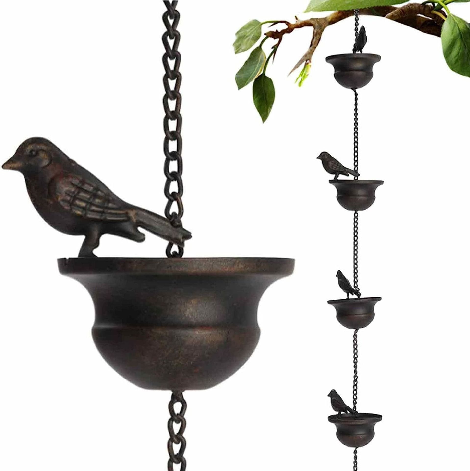 Where Rain Meets Art – Decorative Rain Chain with Bird Bath Design