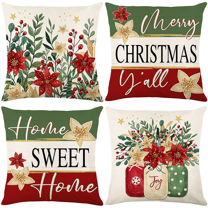Christmas throw pillow set for home decoration set of four pieces