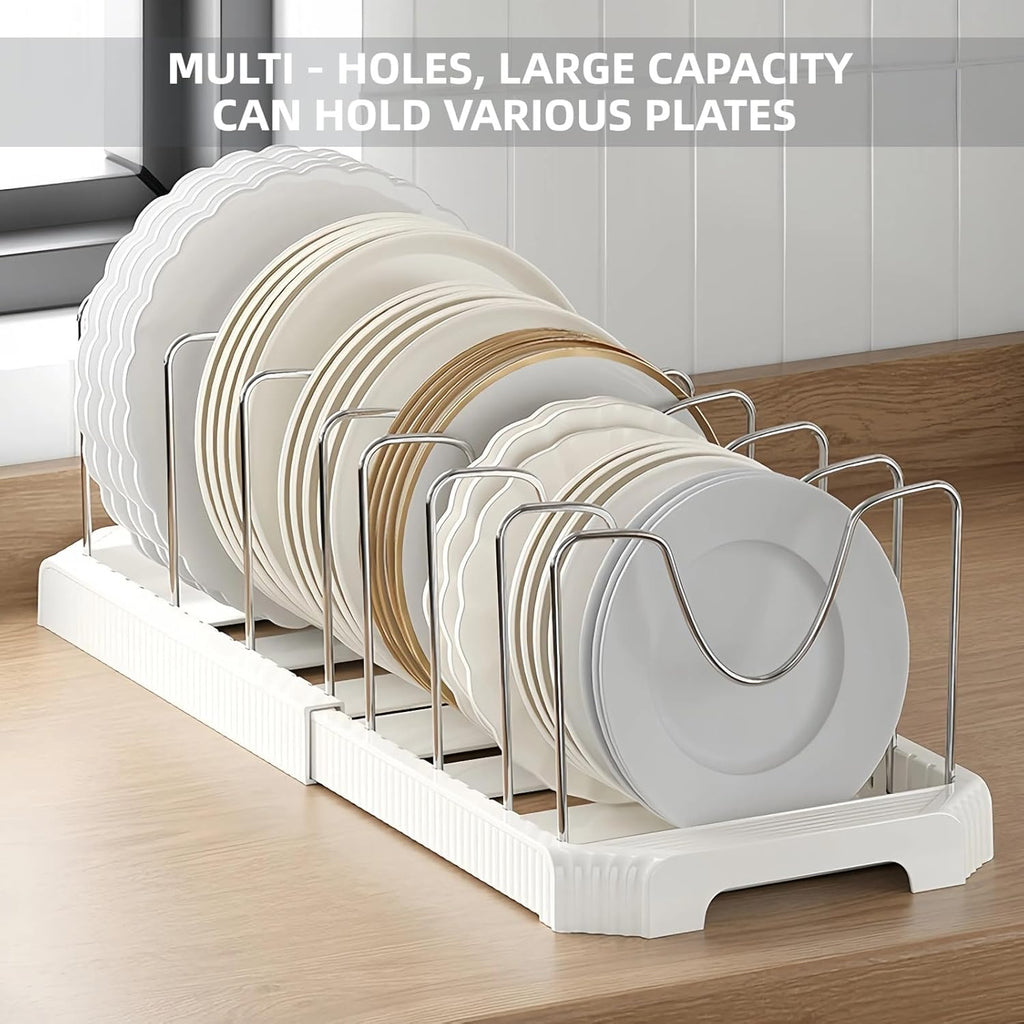 Pots and Pans Organizer Under Cabinet Pot Rack Expandable Pot Lid Holder with  Adjustable Dividers for Kitchen Storage Cutting Boards, Bakeware, Lid