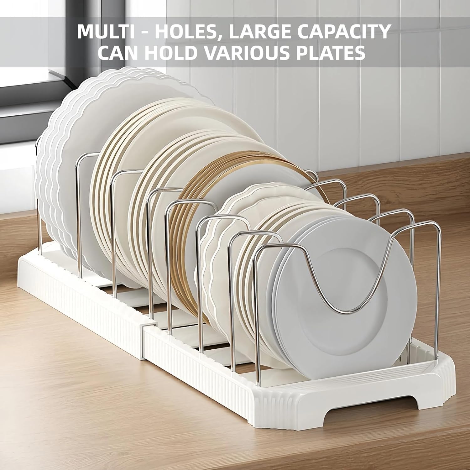 Pots and Pans Organizer Under Cabinet Pot Rack Expandable Pot Lid Holder with  Adjustable Dividers for Kitchen Storage Cutting Boards, Bakeware, Lid