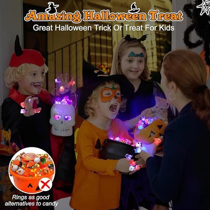 💍 Halloween Hot Sale Promotion 49% OFF🔥 Halloween 50Pcs LED glowing ring(Featuring 18 creepy-cute shapes)