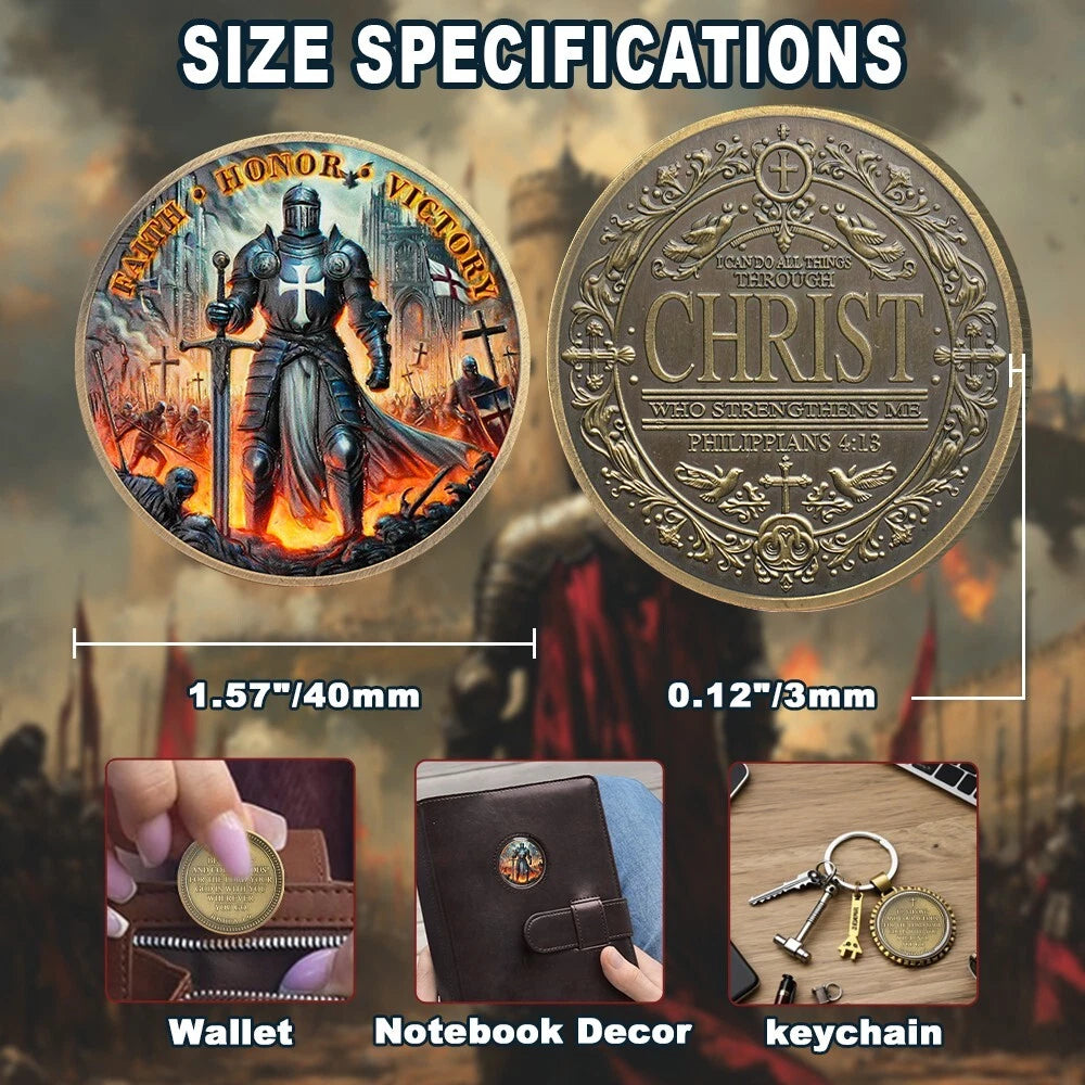 Battlefire Knight Cross Challenge Coin | Chivalric Valor & Sacred Shield Medallion | Battlefire Knight Historical Token