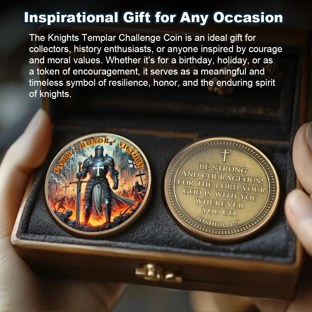 Battlefire Knight Cross Challenge Coin | Chivalric Valor & Sacred Shield Medallion | Battlefire Knight Historical Token