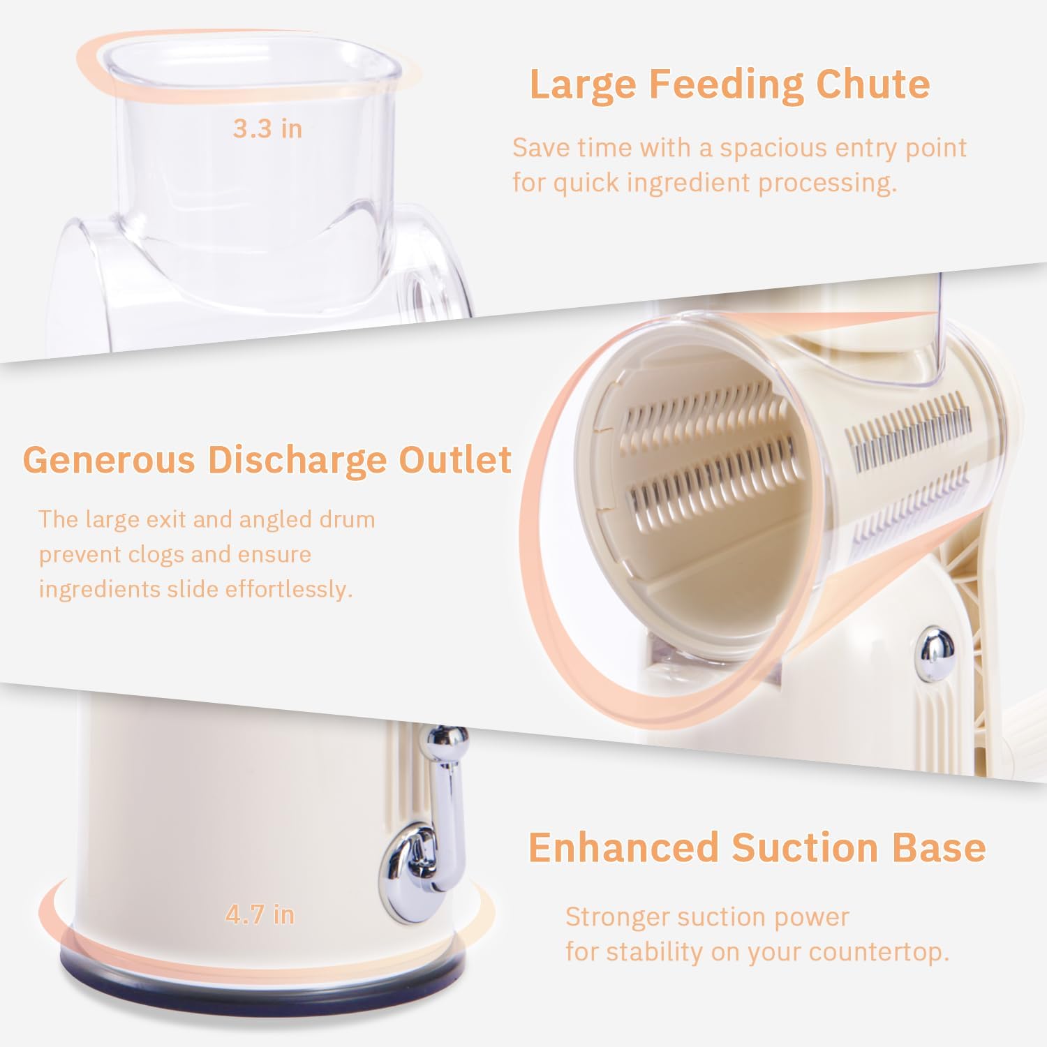 Manual Rotary Cheese Grater with Handle, 5 in 1 Replaceable Stainless Blades Cheese Shredder,Strong Suction Base Vegetable Slicer with Cleaning Brush & Bonus Storage Box for Blades