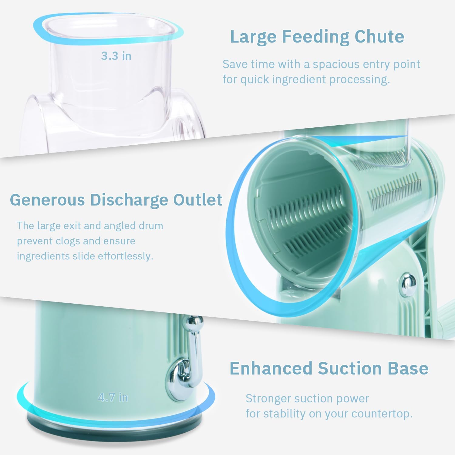 Manual Rotary Cheese Grater with Handle, 5 in 1 Replaceable Stainless Blades Cheese Shredder,Strong Suction Base Vegetable Slicer with Cleaning Brush & Bonus Storage Box for Blades