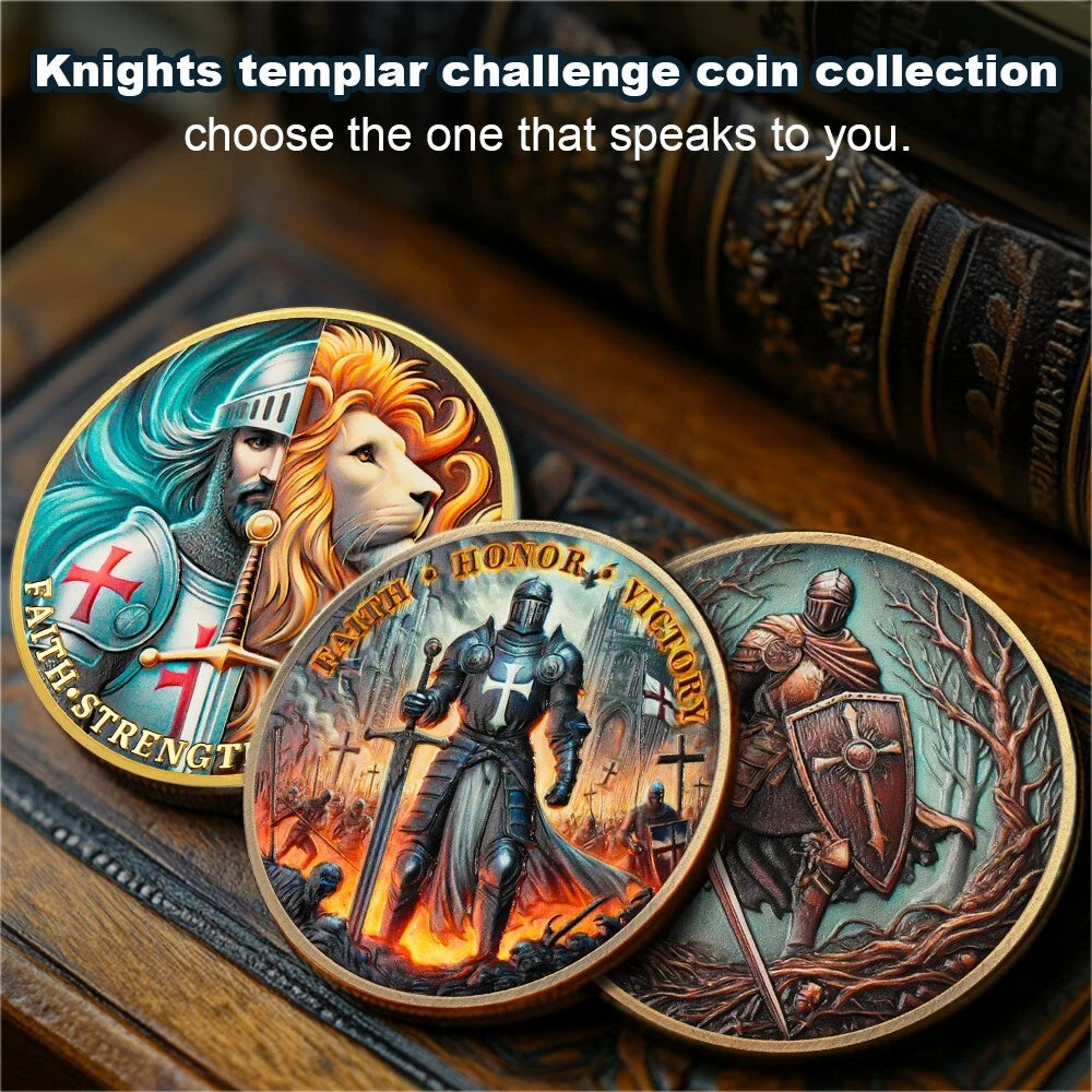 Battlefire Knight Cross Challenge Coin | Chivalric Valor & Sacred Shield Medallion | Battlefire Knight Historical Token