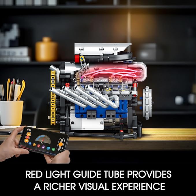 V8 Engine Model Kit That Works, APP Controlled Mini V8 Engine Building Block Set for Adults