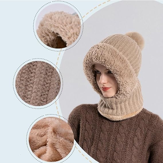 Women's Knitted Hat in Autumn and Winter, 3 in 1 Cold Resistant Hat