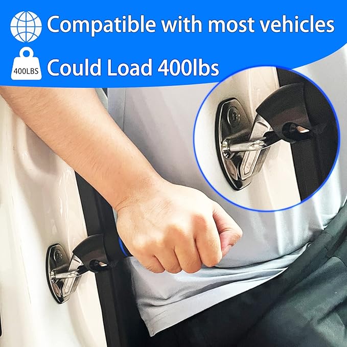 An automotive door handle support device suitable for the elderly, featuring multiple functions