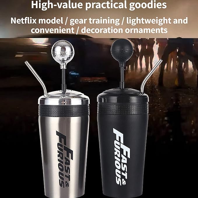 Fast and Furious 10 Water Cup, Feel Real Experience The Feeling of Manipulati on Sense, Shift Lever Style Cups with Straw and Lid,Stainless Steel Cup
