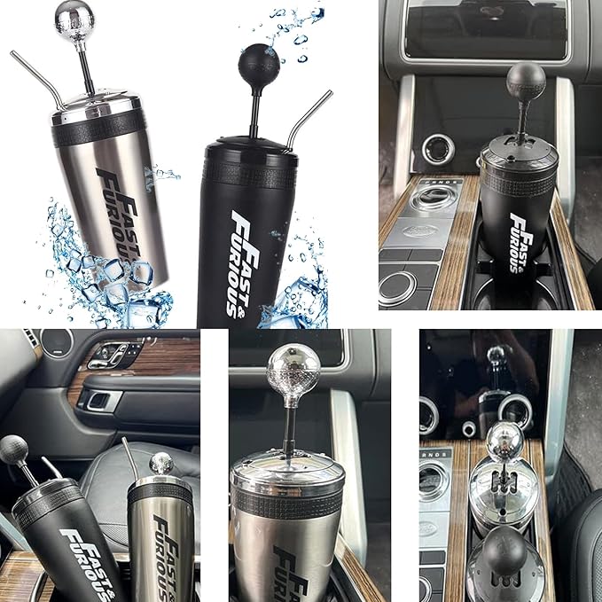 Fast and Furious 10 Water Cup, Feel Real Experience The Feeling of Manipulati on Sense, Shift Lever Style Cups with Straw and Lid,Stainless Steel Cup