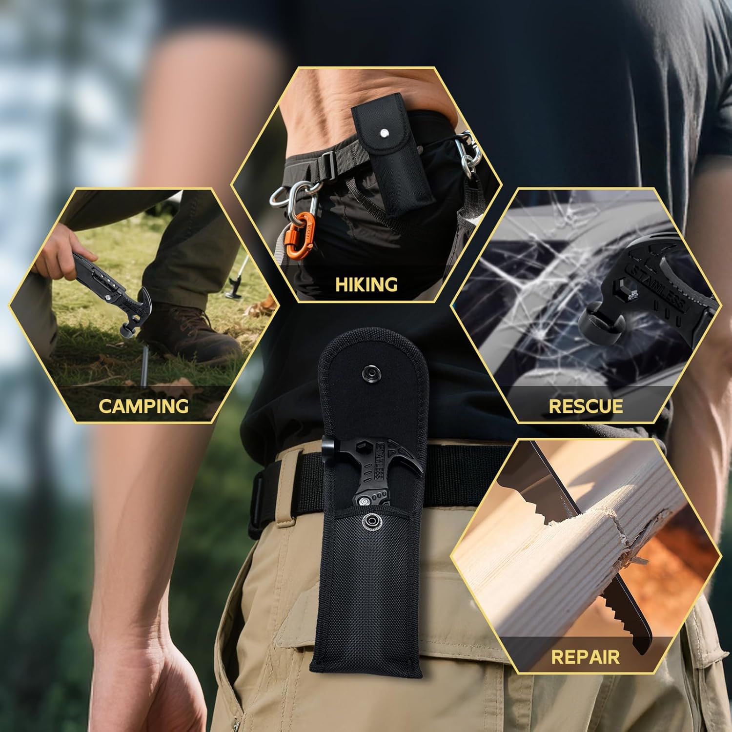 Multi-Functional Safety Hammer Multitool – 15-in-1
