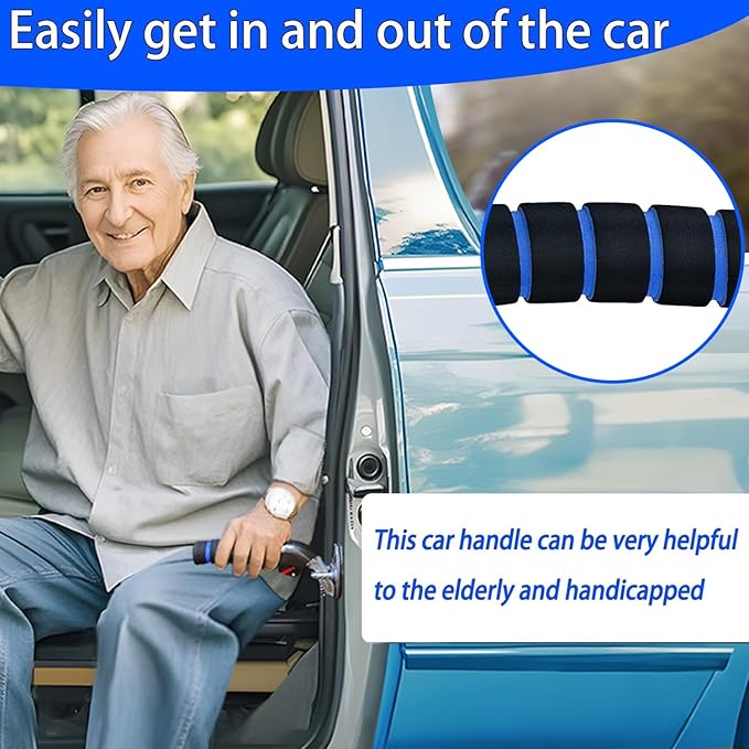 An automotive door handle support device suitable for the elderly, featuring multiple functions