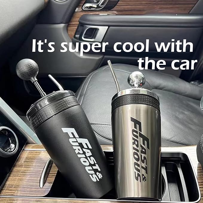 Fast and Furious 10 Water Cup, Feel Real Experience The Feeling of Manipulati on Sense, Shift Lever Style Cups with Straw and Lid,Stainless Steel Cup
