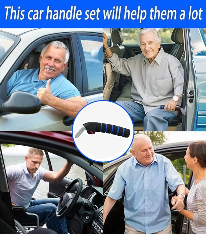 An automotive door handle support device suitable for the elderly, featuring multiple functions