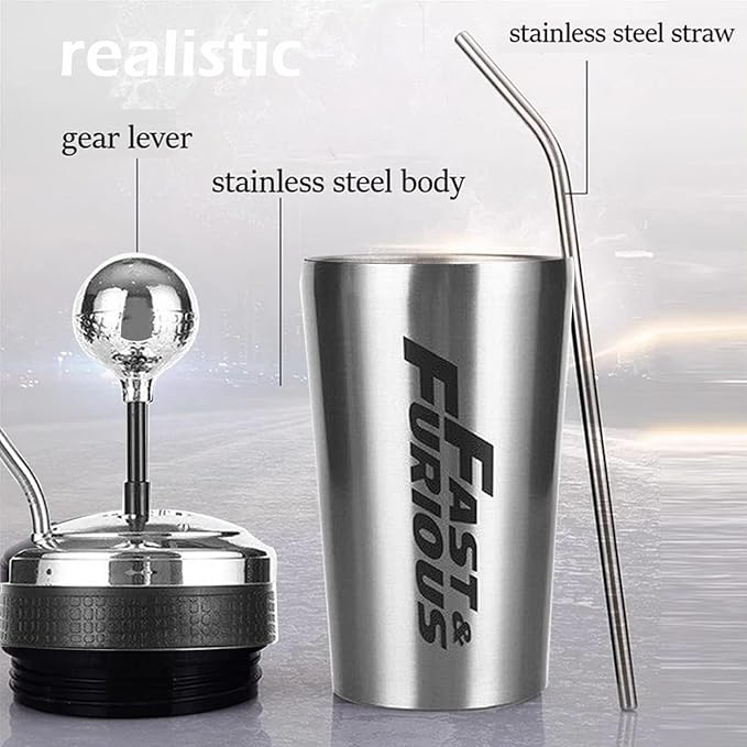 Fast and Furious 10 Water Cup, Feel Real Experience The Feeling of Manipulati on Sense, Shift Lever Style Cups with Straw and Lid,Stainless Steel Cup