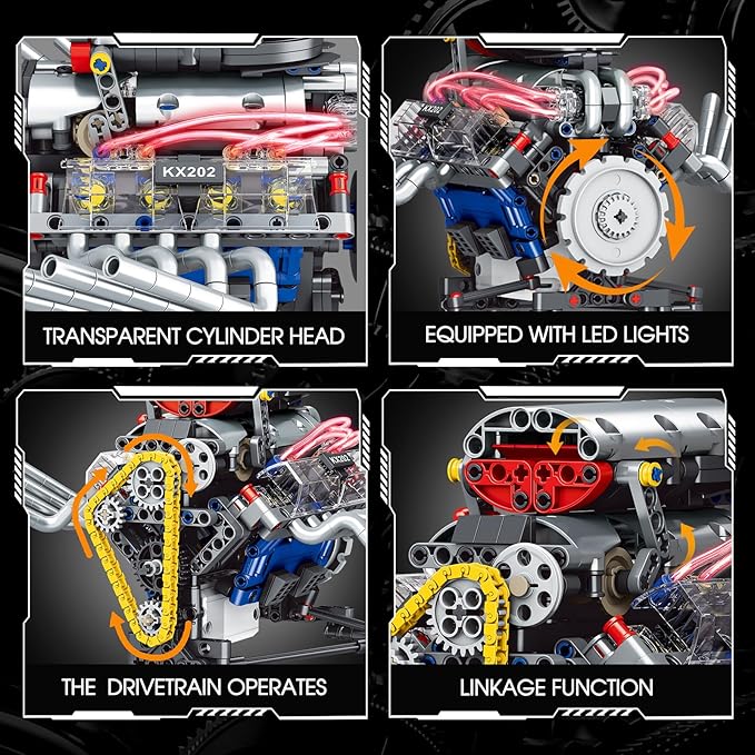 V8 Engine Model Kit That Works, APP Controlled Mini V8 Engine Building Block Set for Adults