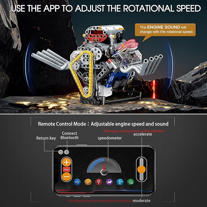 V8 Engine Model Kit That Works, APP Controlled Mini V8 Engine Building Block Set for Adults