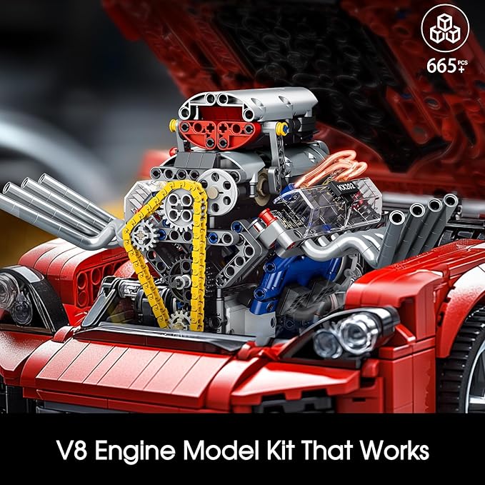 V8 Engine Model Kit That Works, APP Controlled Mini V8 Engine Building Block Set for Adults
