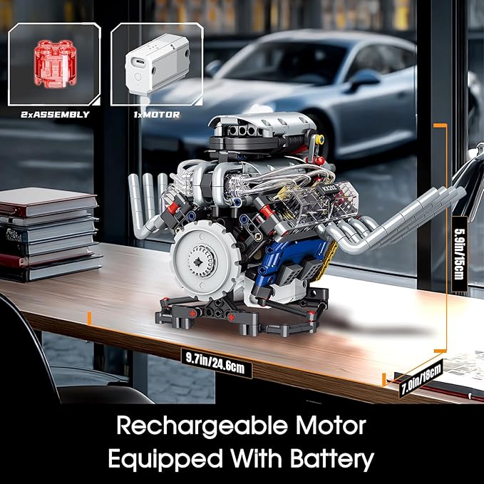 V8 Engine Model Kit That Works, APP Controlled Mini V8 Engine Building Block Set for Adults