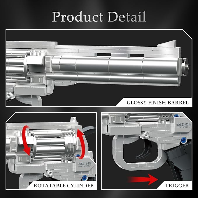 Guns & Petals Decorative Revolver Building Blocks with Red Roses