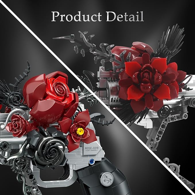 Guns & Petals Decorative Revolver Building Blocks with Red Roses