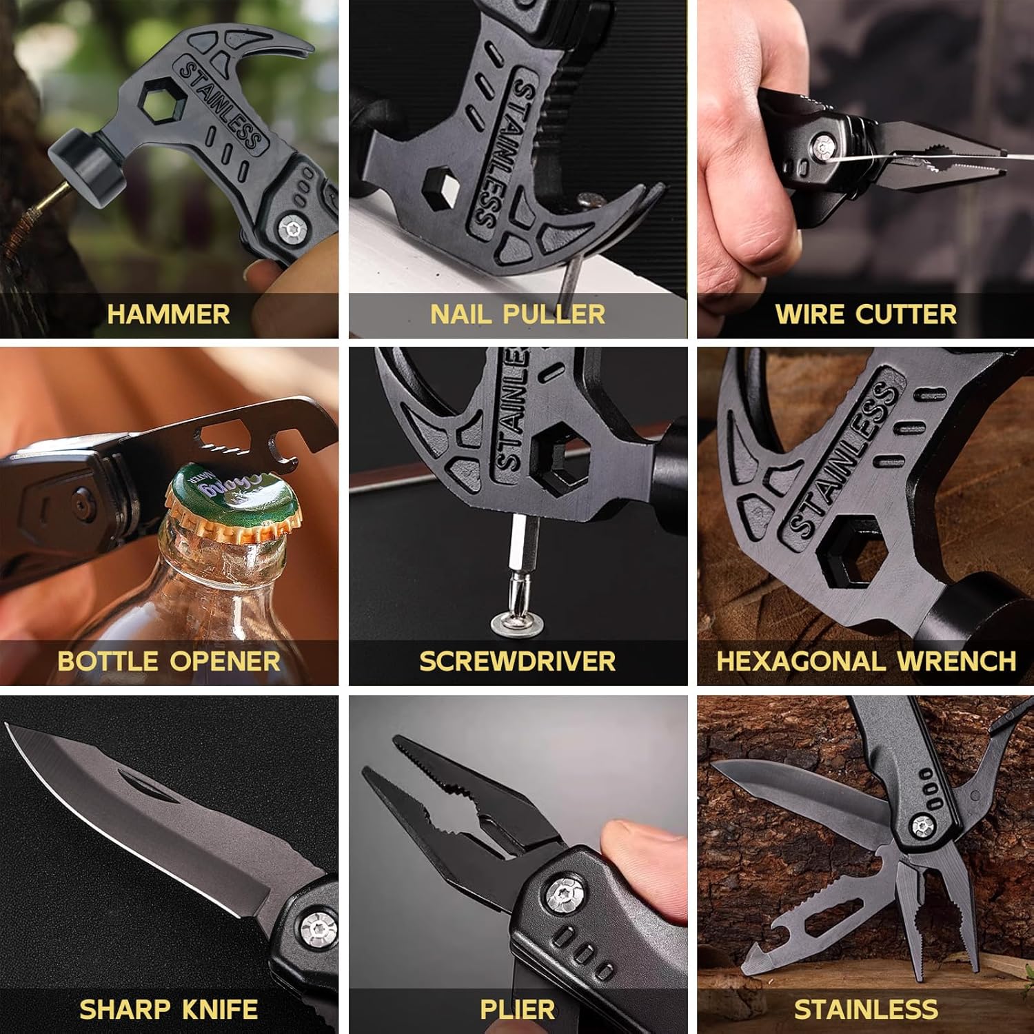Multi-Functional Safety Hammer Multitool – 15-in-1