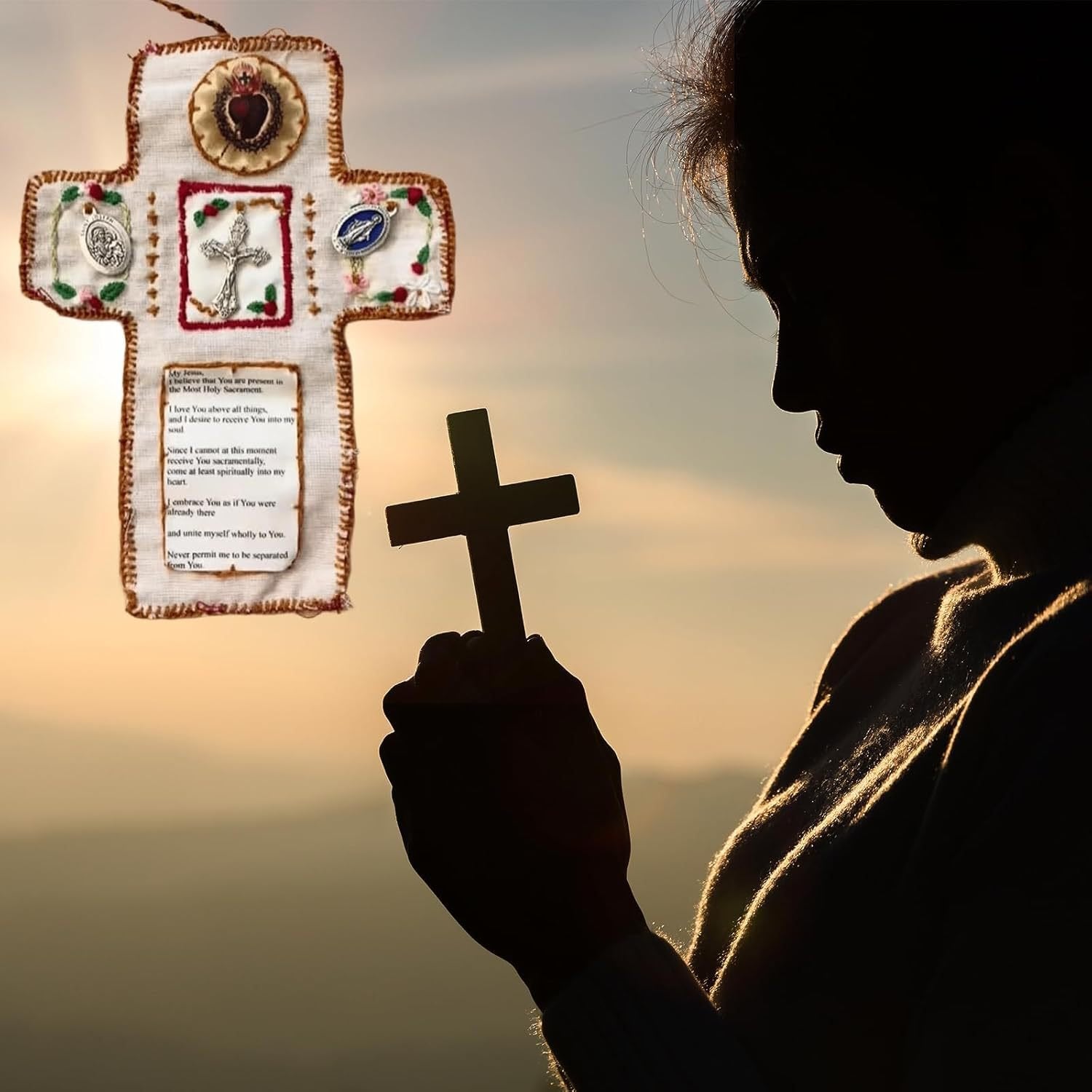 ✝️Handmade Stuitched Pocket Shrine With Silver Cross Included Inside