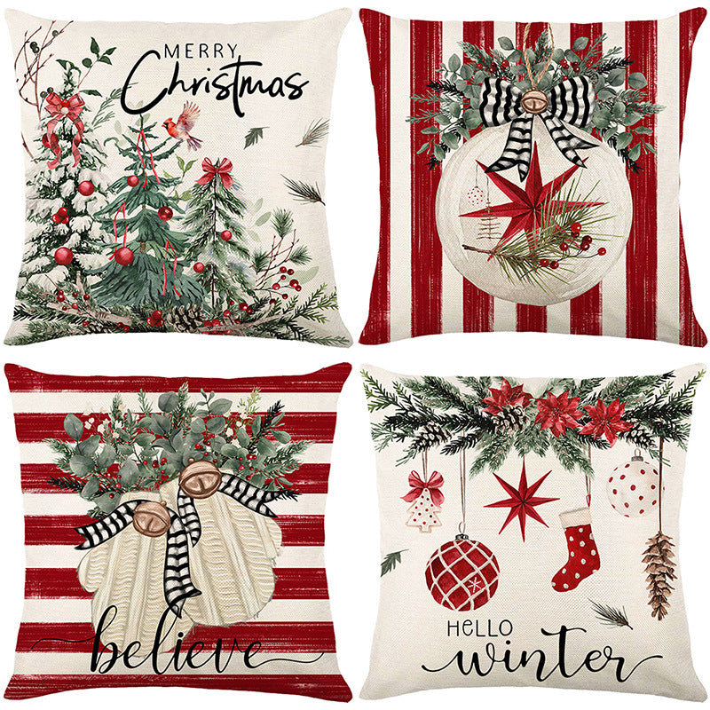 Christmas throw pillow set for home decoration set of four pieces
