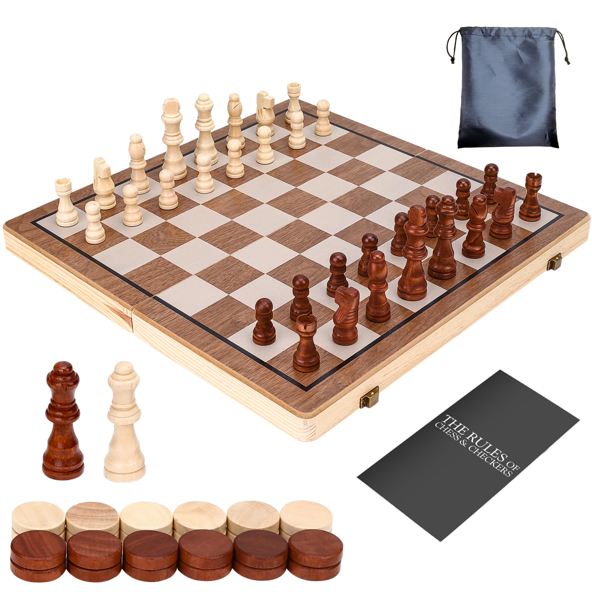 🌟 US LOCAL STOCK 🌟 Magnetic 2in1 Chess and Checkers Family Board Games Children Bonding Wooden Toys