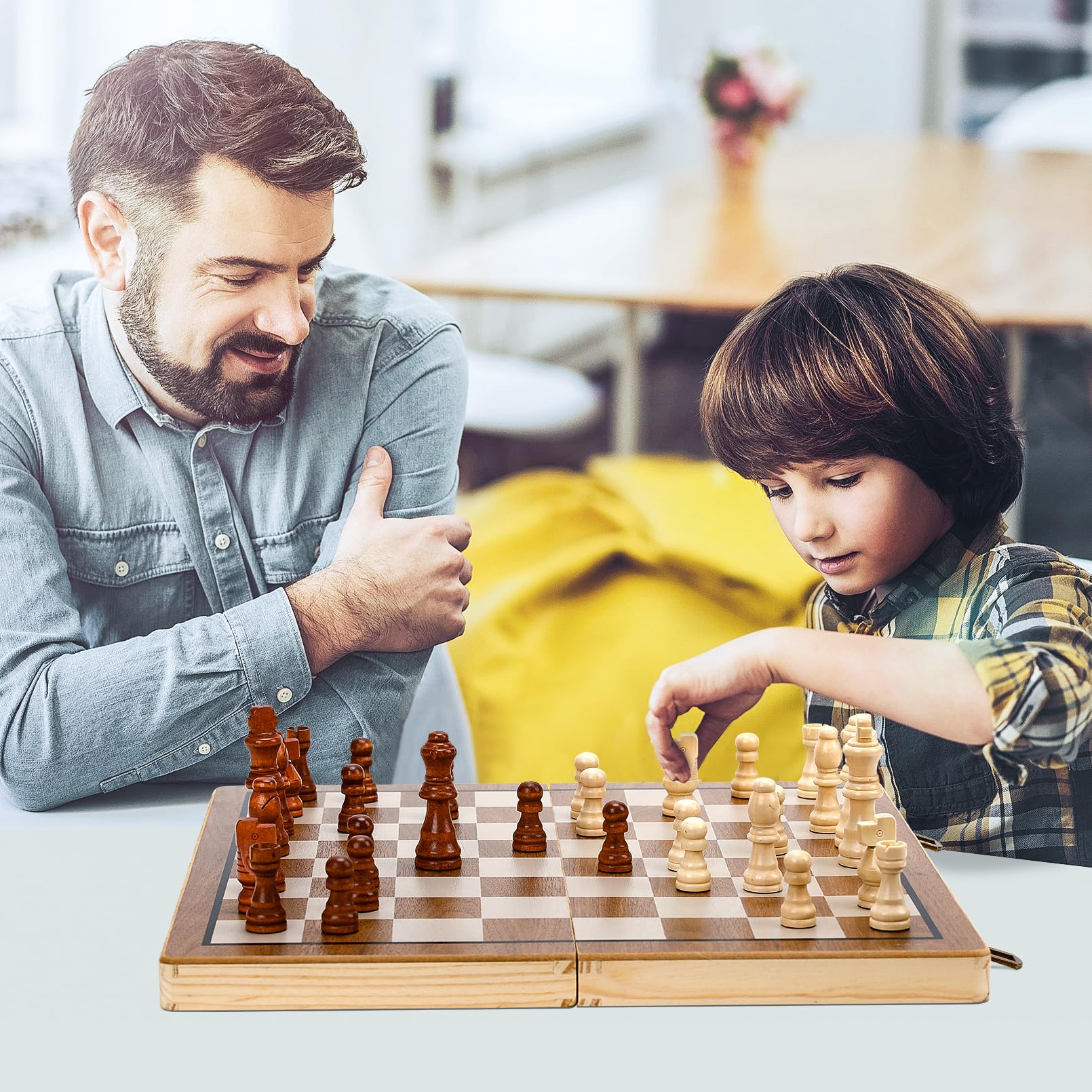 🌟 US LOCAL STOCK 🌟 Magnetic 2in1 Chess and Checkers Family Board Games Children Bonding Wooden Toys