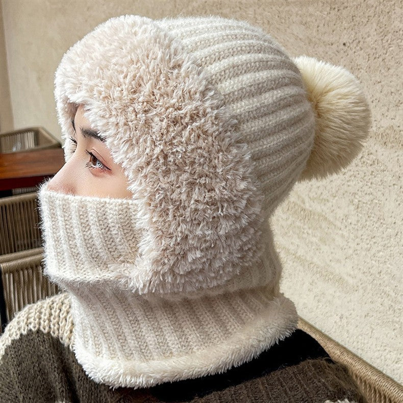 Women's Knitted Hat in Autumn and Winter, 3 in 1 Cold Resistant Hat