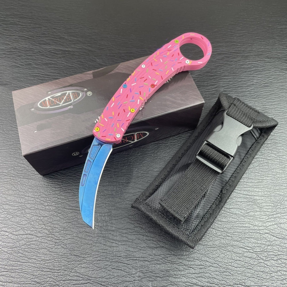 Carbon Fiber Overlay Outdoor Camping OTF Tactical Handle EDC Folding Knife