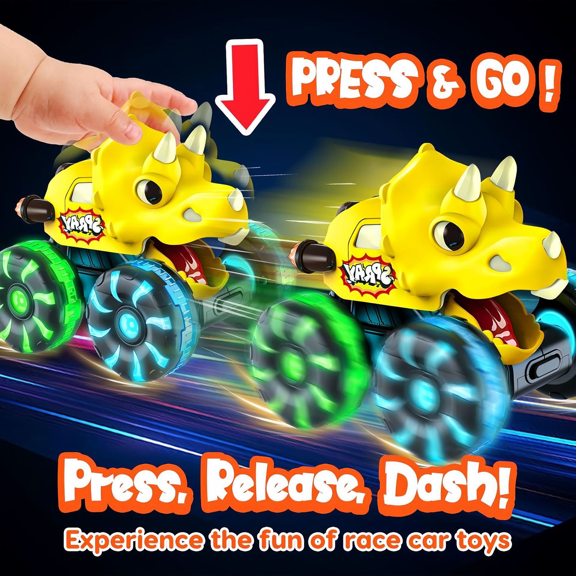 Press & Go Dino Truck Toy with Motion Activated Light for Toddlers🎁Best Birthday Gifts for Baby