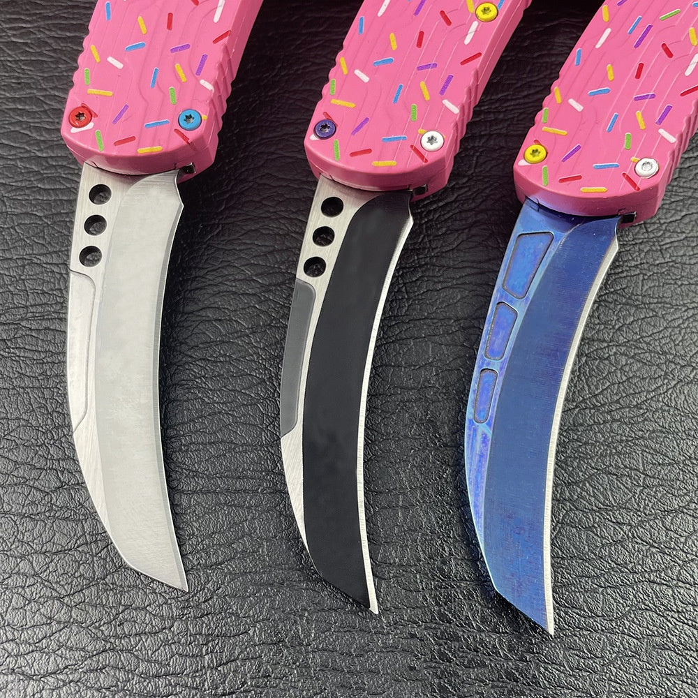 Carbon Fiber Overlay Outdoor Camping OTF Tactical Handle EDC Folding Knife