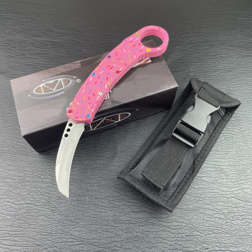 Carbon Fiber Overlay Outdoor Camping OTF Tactical Handle EDC Folding Knife