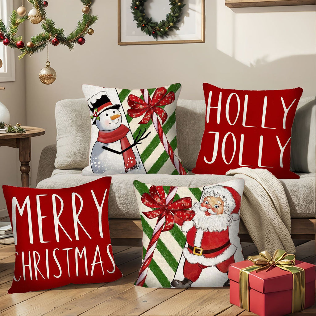 Christmas throw pillow set for home decoration set of four pieces