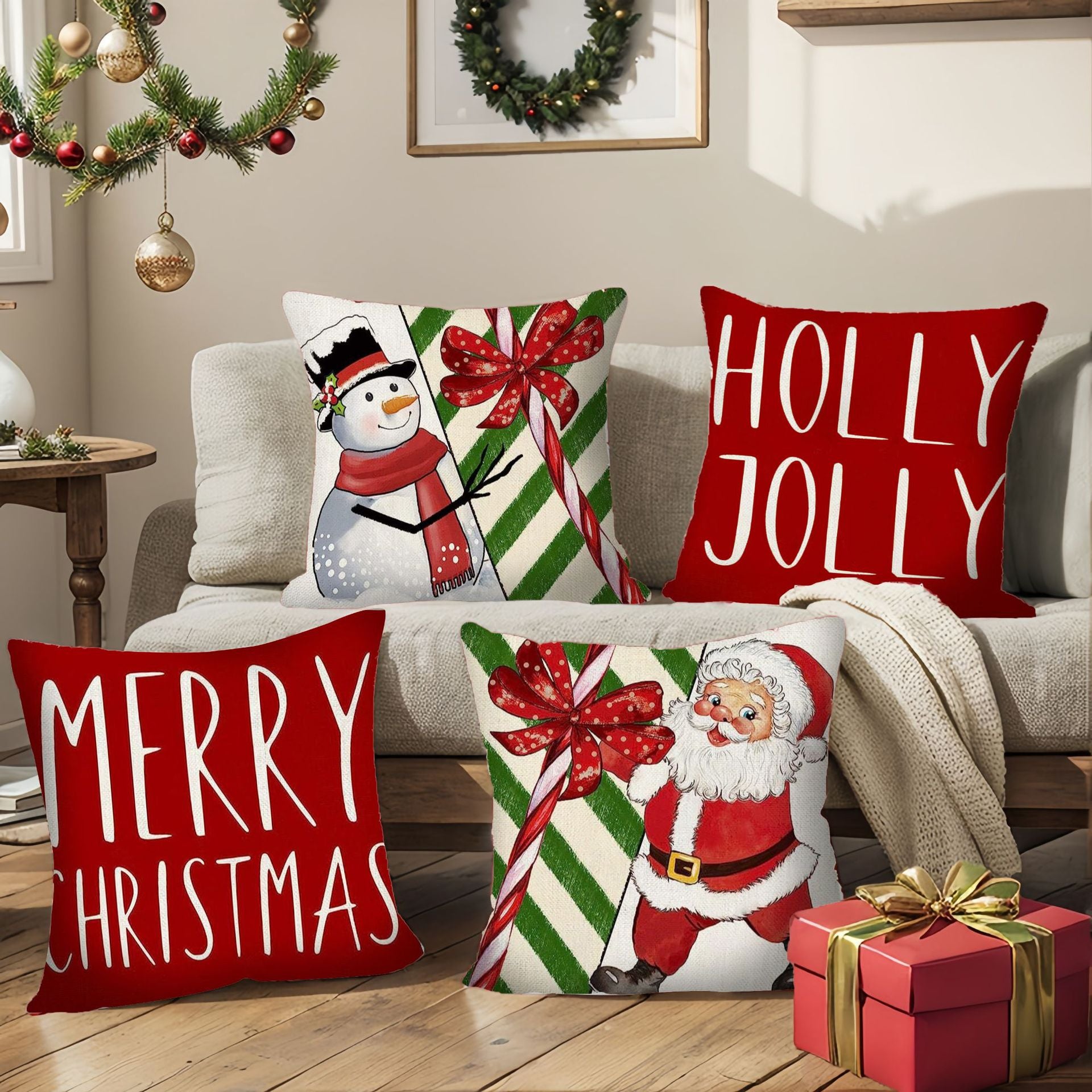 Christmas throw pillow set for home decoration set of four pieces
