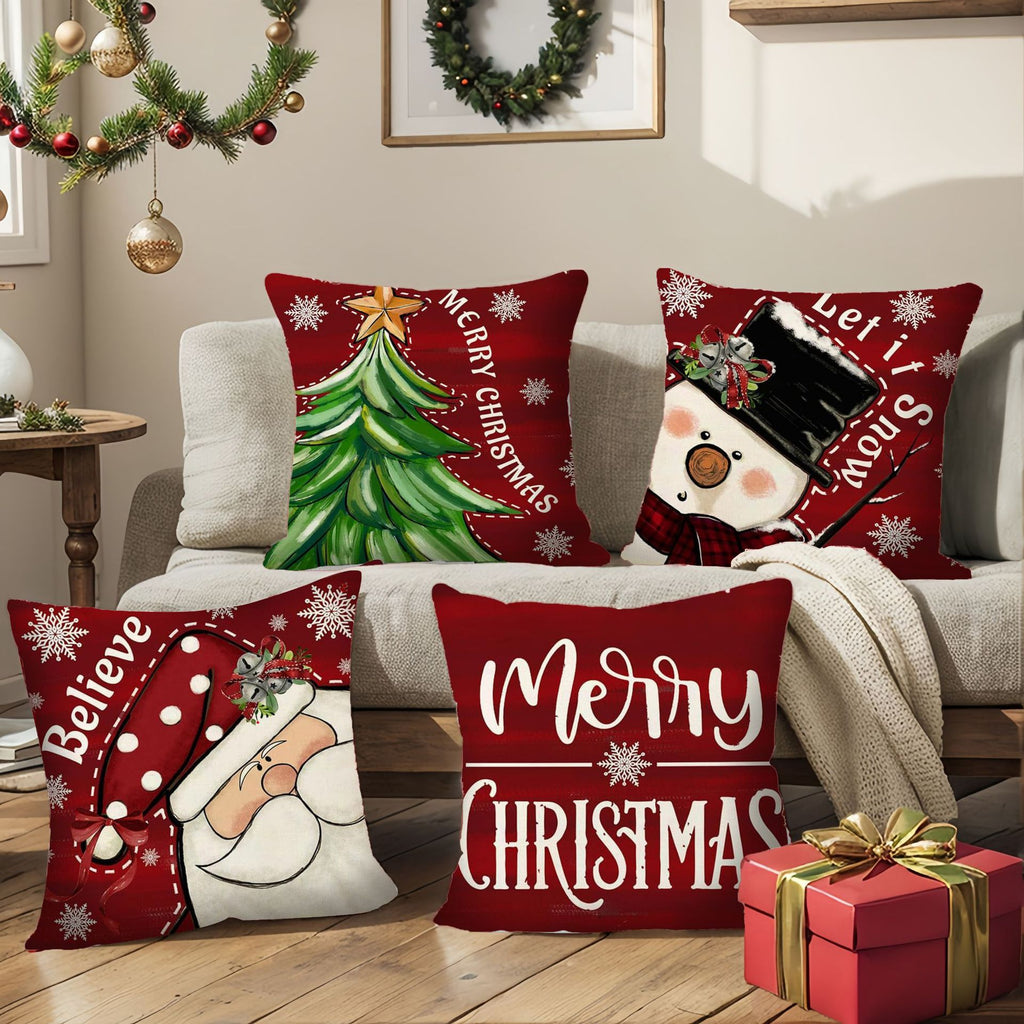 Christmas throw pillow set for home decoration set of four pieces