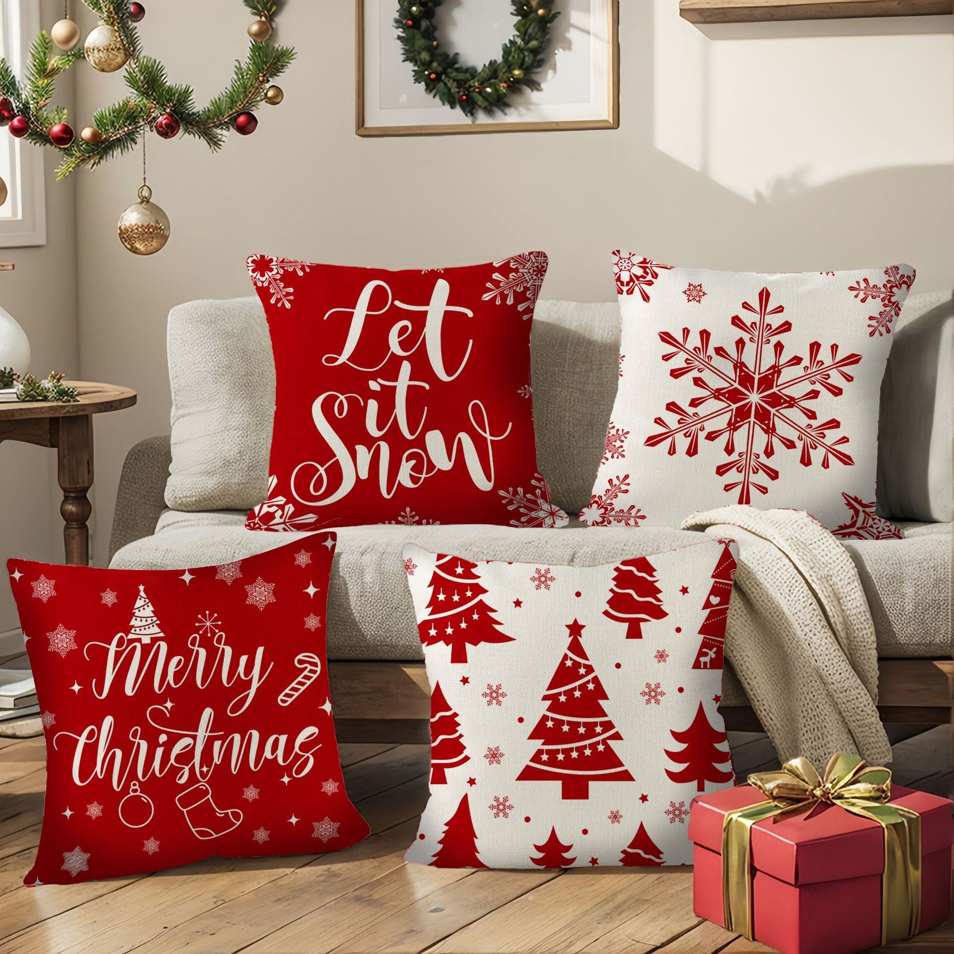 Christmas throw pillow set for home decoration set of four pieces